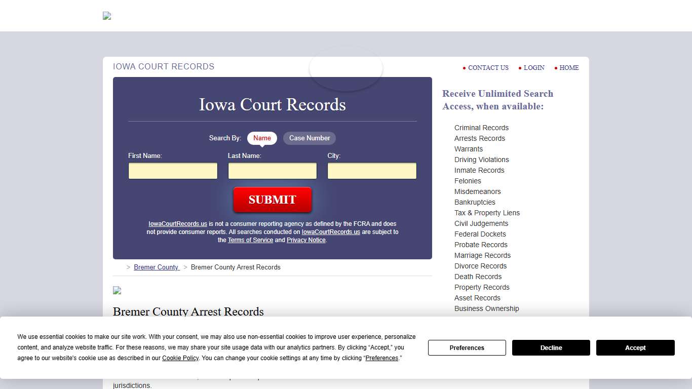 Bremer County Arrest Records | IowaCourtRecords.us