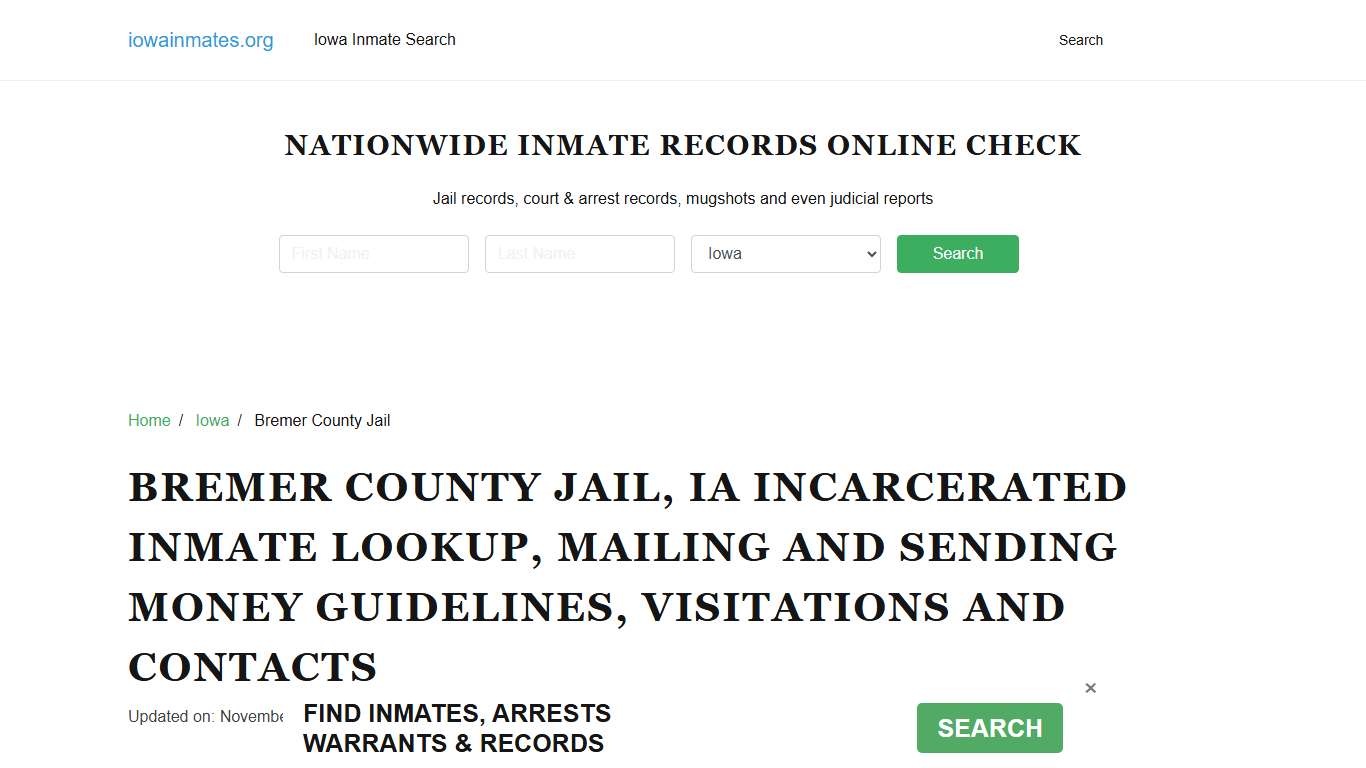 Bremer County Jail, IA: Find an Inmate, Visitation & Contact Info